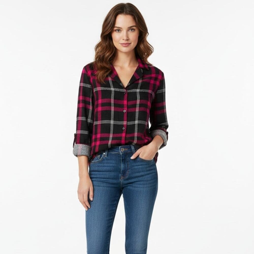 Rails Flannel Shirt Red Black Plaid Camp Collar Size Small